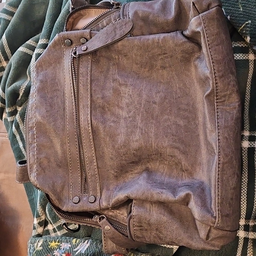 Gray Faux Leather Small Backpack
